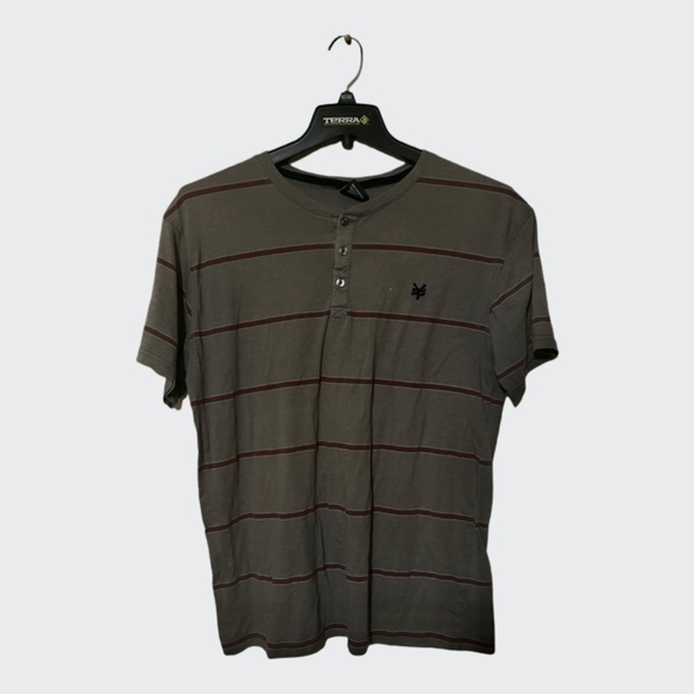 Zoo York Mens Striped Grey Burgundy Henley T-Shirt Size XL